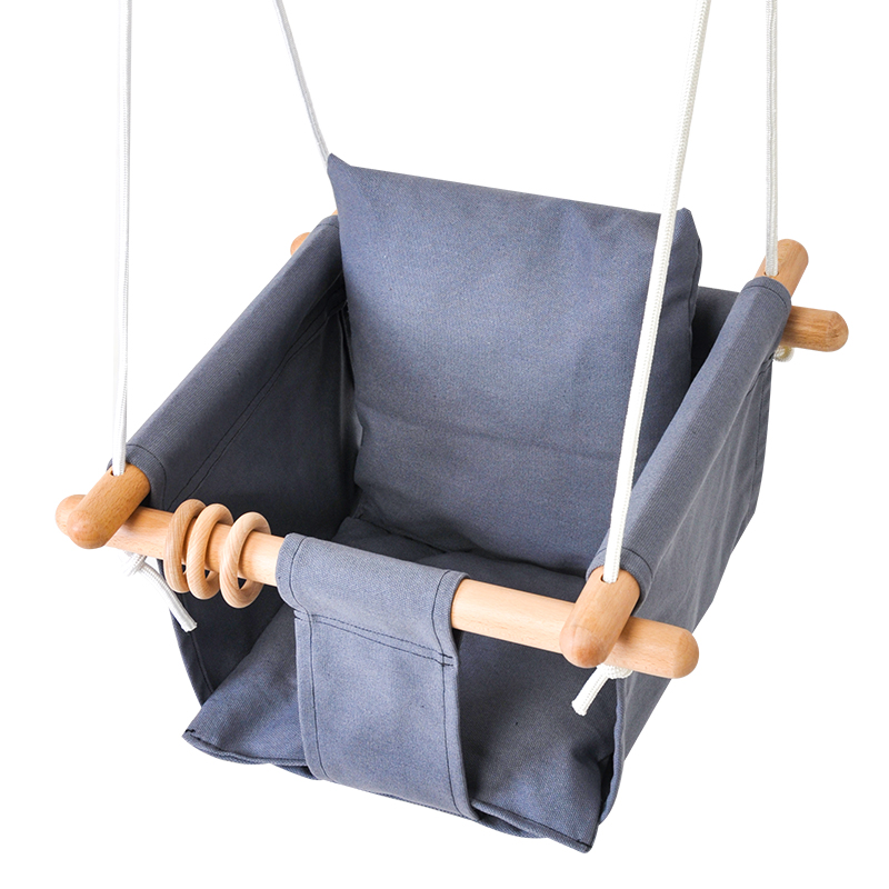 Ahşap Kanvas Minderli Bebek Salıncağı
